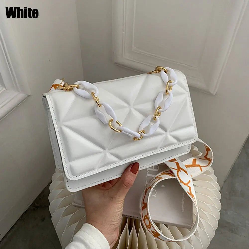 PU Leather Metal Chain Crossbody Bag