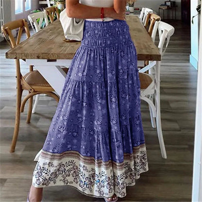 Casual Floral Elastic Waist Boho Style Skirt