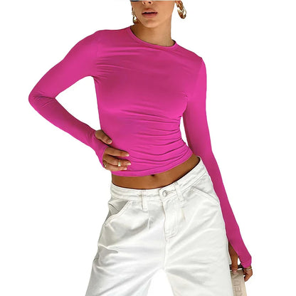 Fashion Crew Neck Slim Fit Long Sleeve Knit Top with Thumb Holes