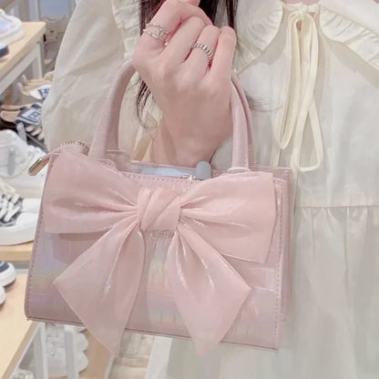 Pink Bowknot Small Square Crossbody Handbag