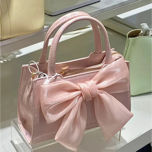 Pink Bowknot Small Square Crossbody Handbag