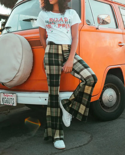 Plaid Flare Fashion Pants