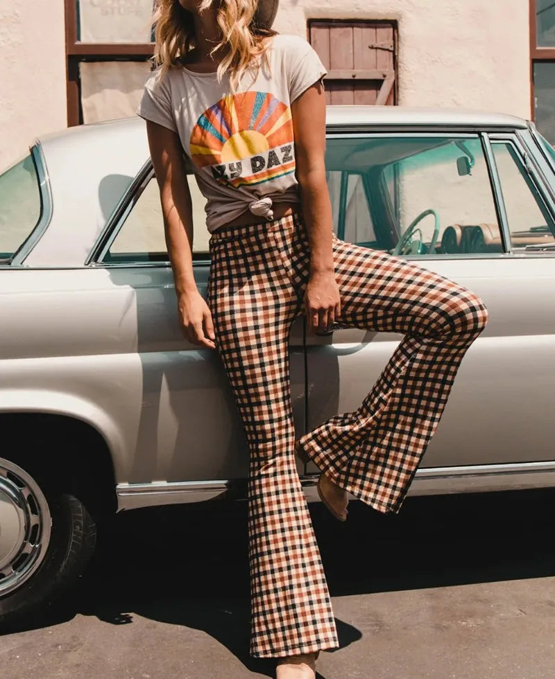 Plaid Flare Fashion Pants