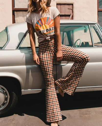 Plaid Flare Fashion Pants