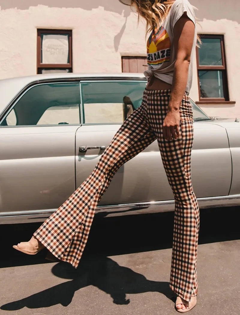 Plaid Flare Fashion Pants