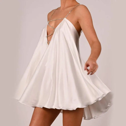 Chain Suspender Hollow Mini Dress