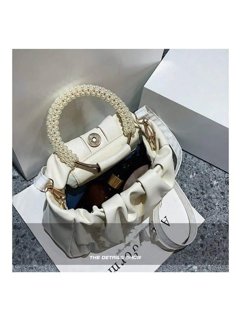Pearl Decoration Square Clutch Wristlet
