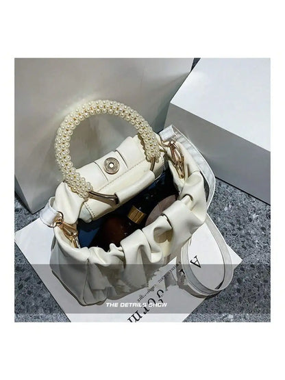 Pearl Decoration Square Clutch Wristlet
