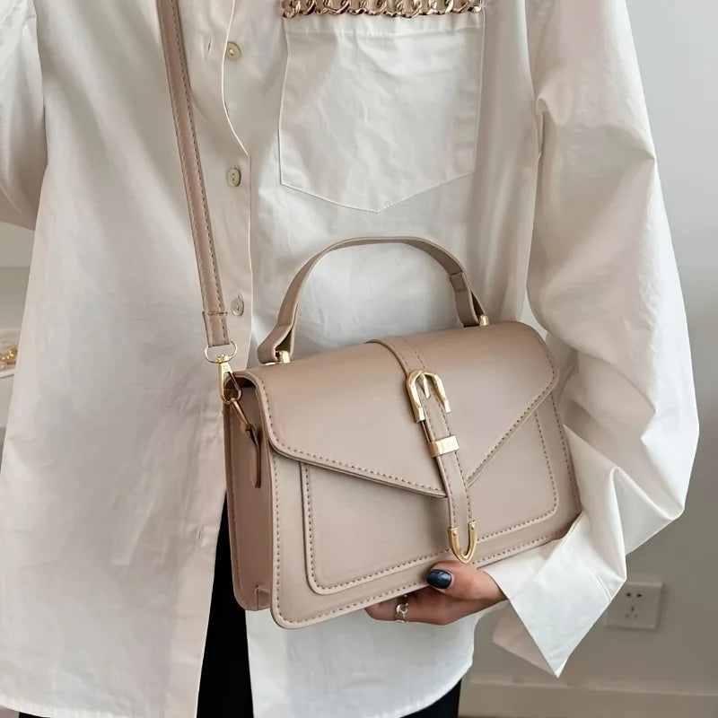 Minimalist Solid Color Square Flap Crossbody