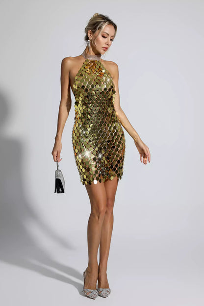 Fatima Gold Sequin Mini Dress
