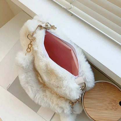 Heart-shaped Faux Fur Plush Small Crossbody Handbag