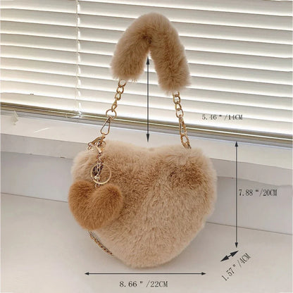 Heart-shaped Faux Fur Plush Small Crossbody Handbag