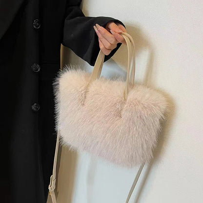 Faux Fur Plush Bucket Tote Winter Crossbody Shoulder Handbag