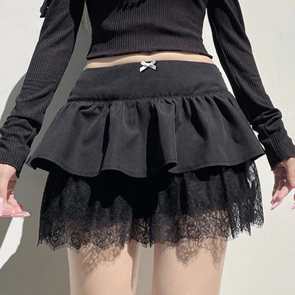 Patchwork Preppy Black Skirt