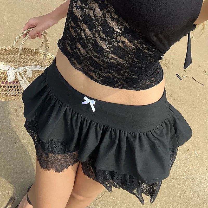 Patchwork Preppy Black Skirt