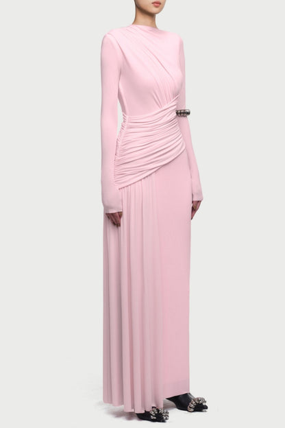 Fiada Draped Long Sleeve Maxi Dress - Pink