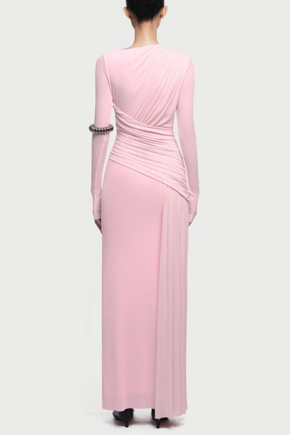 Fiada Draped Long Sleeve Maxi Dress - Pink