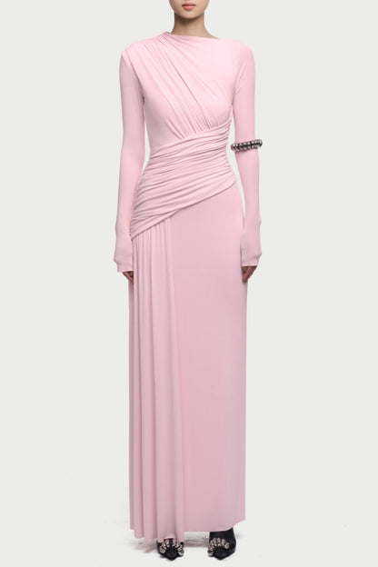 Fiada Draped Long Sleeve Maxi Dress - Pink