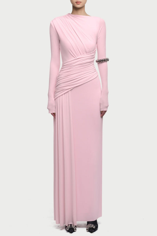 Fiada Draped Long Sleeve Maxi Dress - Pink