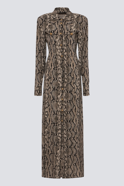 Filis Snake Print Maxi Shirt Dress