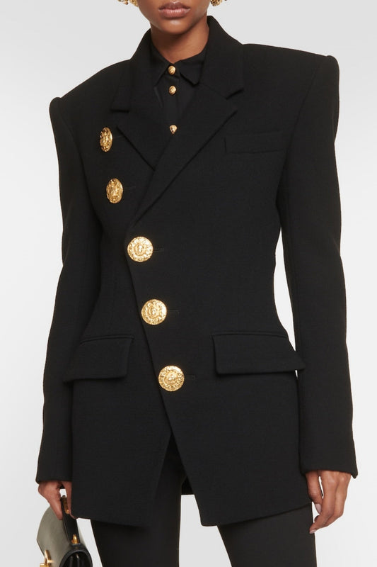 Filitsa Asymmetrical Gold Button Blazer