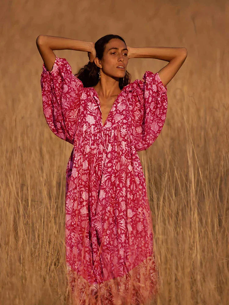 Fitshinling Boho Vintage Lantern Sleeve Dress