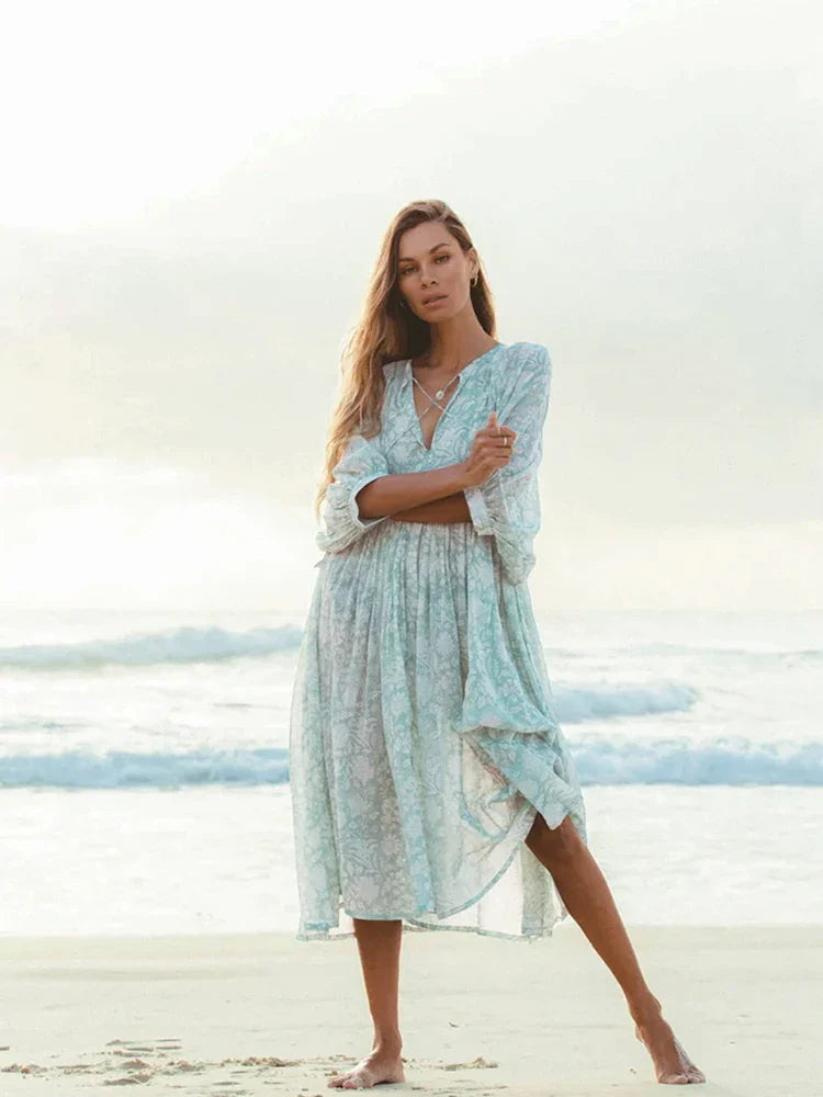 Fitshinling Boho Vintage Lantern Sleeve Dress