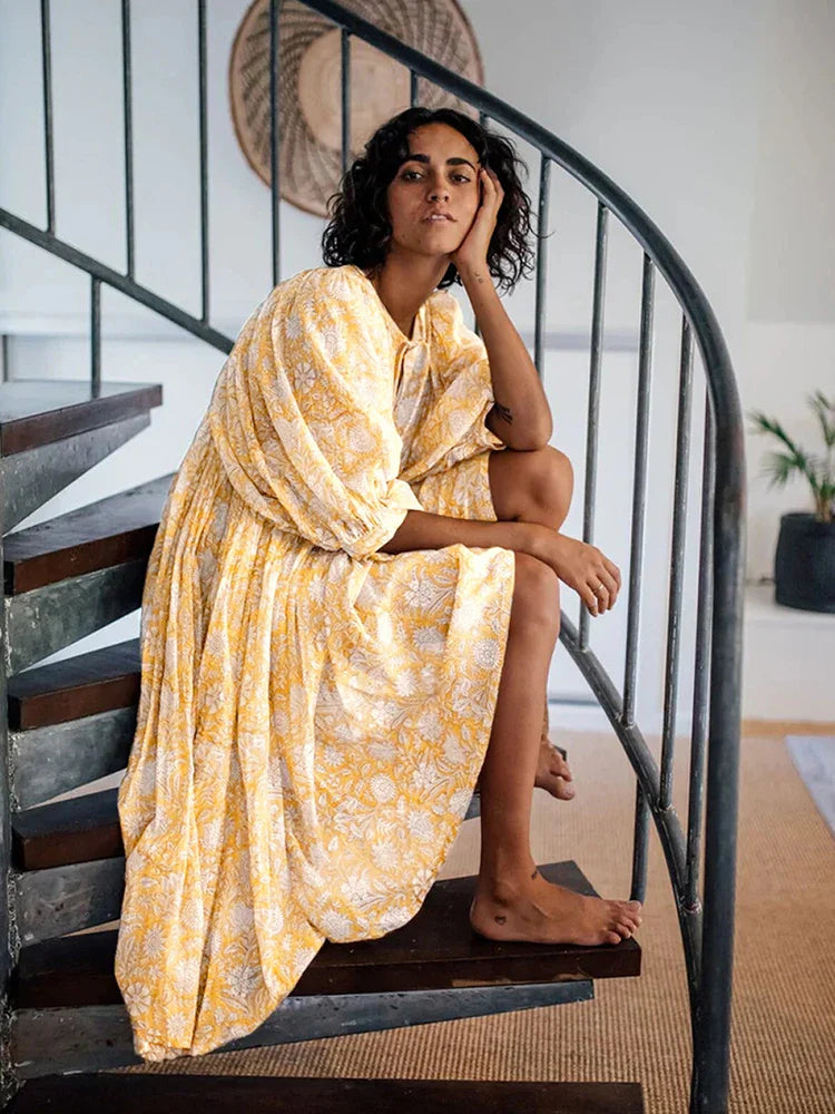 Fitshinling Boho Vintage Lantern Sleeve Dress