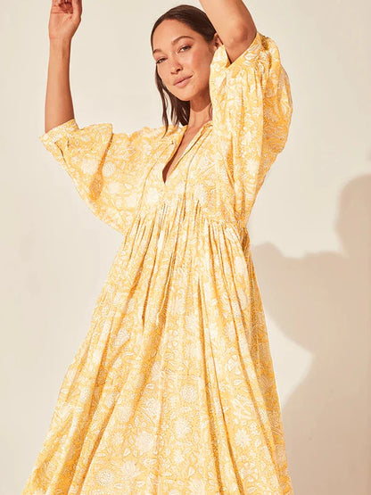Fitshinling Boho Vintage Lantern Sleeve Dress