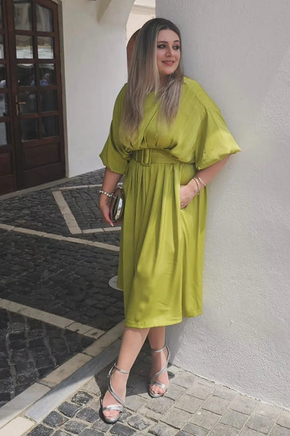 Flora Satin Midi Dress-Light Green