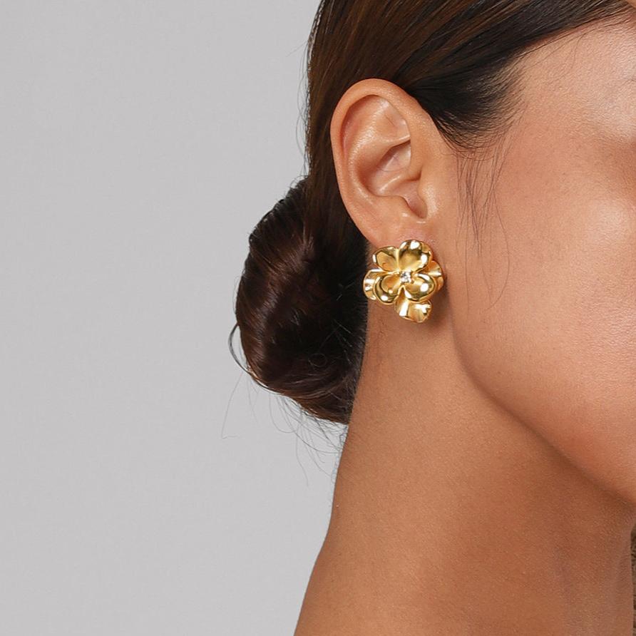Flora Bloom - Floral Gold Stud Earrings