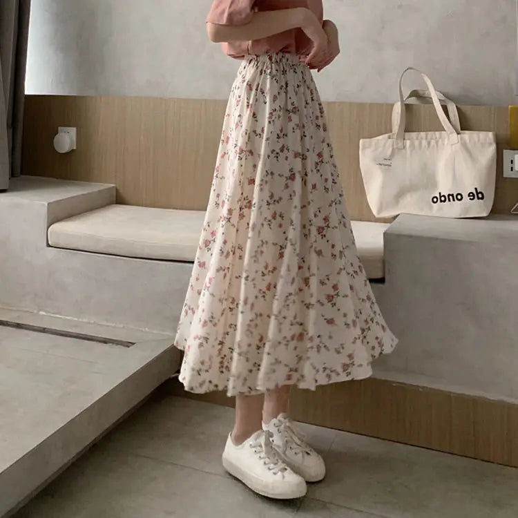 Floral A-Line Long Skirt 2024 Summer Sweet Style Women