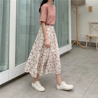 Floral A-Line Long Skirt 2024 Summer Sweet Style Women