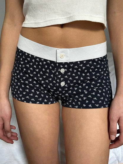 Floral Button Elastic Waist Short
