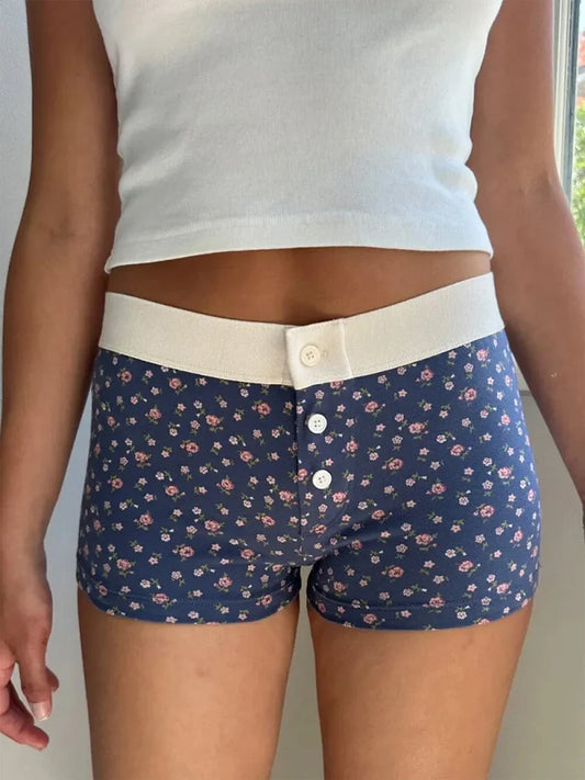 Floral Button Elastic Waist Short