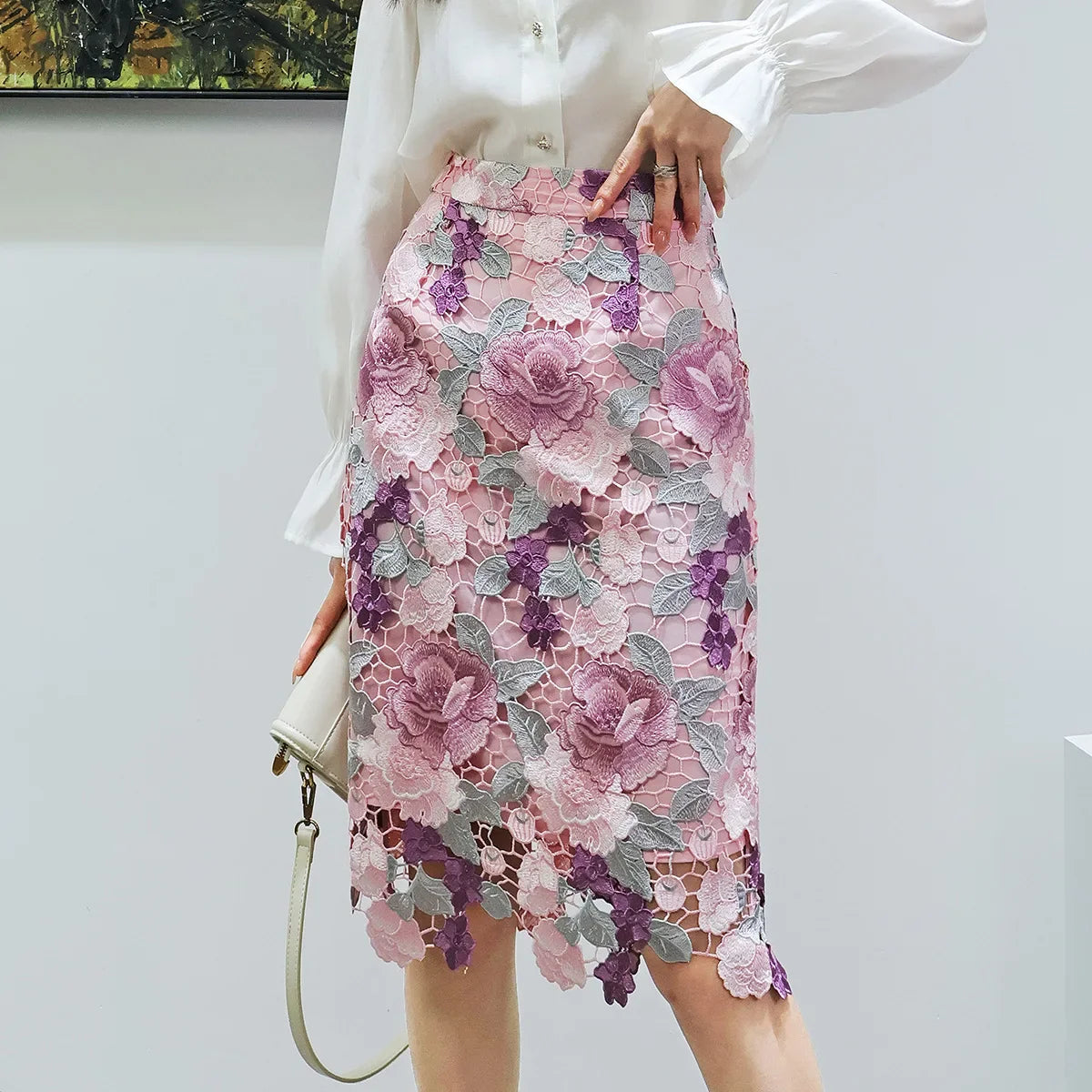 Floral Lace Pencil Skirt for Women