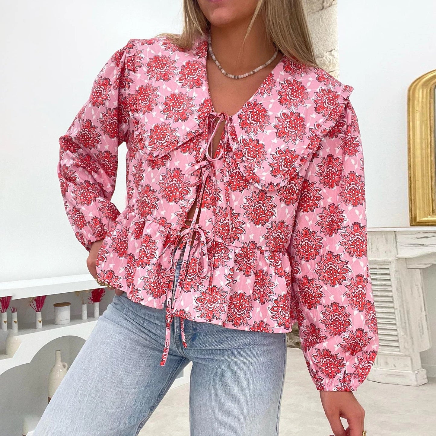 Floral Babydoll Ruffled Blouse