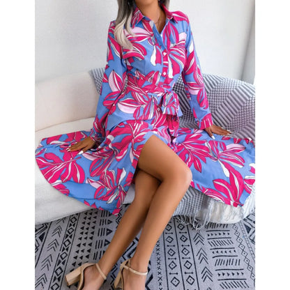 Boho Beach Holiday Floral Shirt Dress