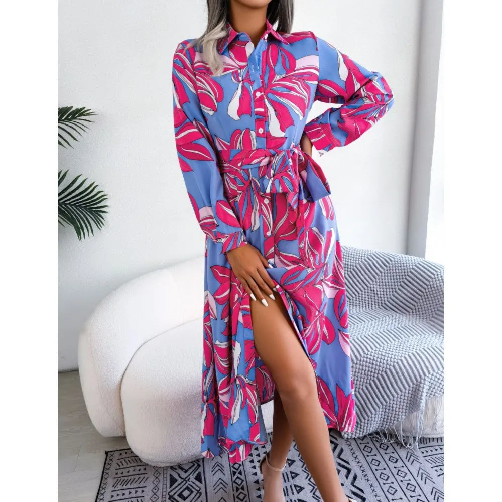 Boho Beach Holiday Floral Shirt Dress