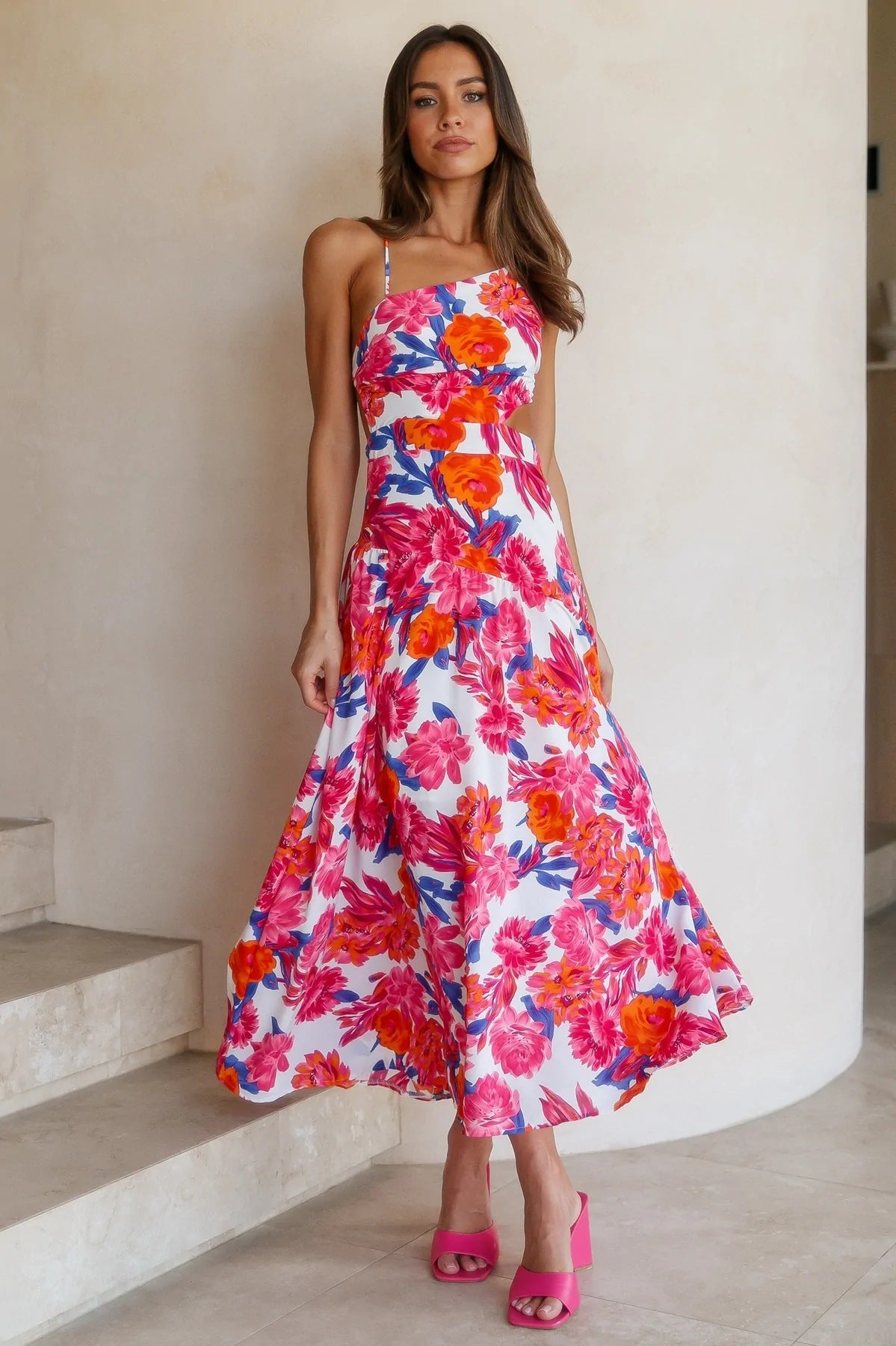 Floral Asymmetric Cami Midi Dress
