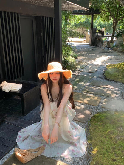 Floral Backless Loose-Fit Sundress Soft A-Line Maxi