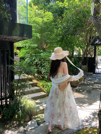 Floral Backless Loose-Fit Sundress Soft A-Line Maxi