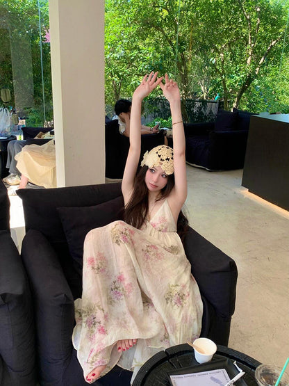 Floral Backless Loose-Fit Sundress Soft A-Line Maxi