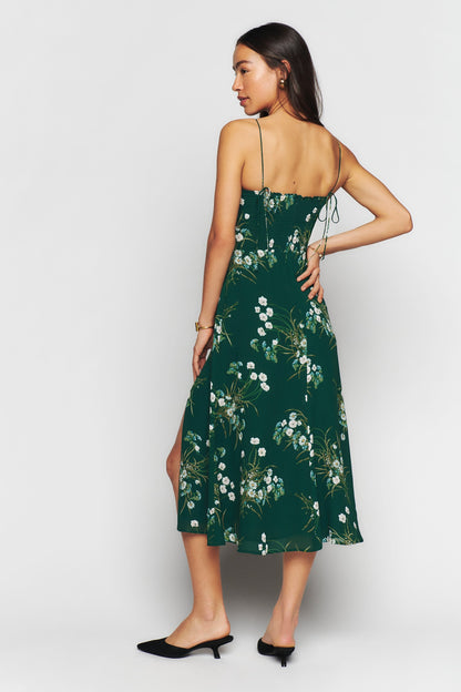 Floral Cami Sleeveless Midi Dress Green