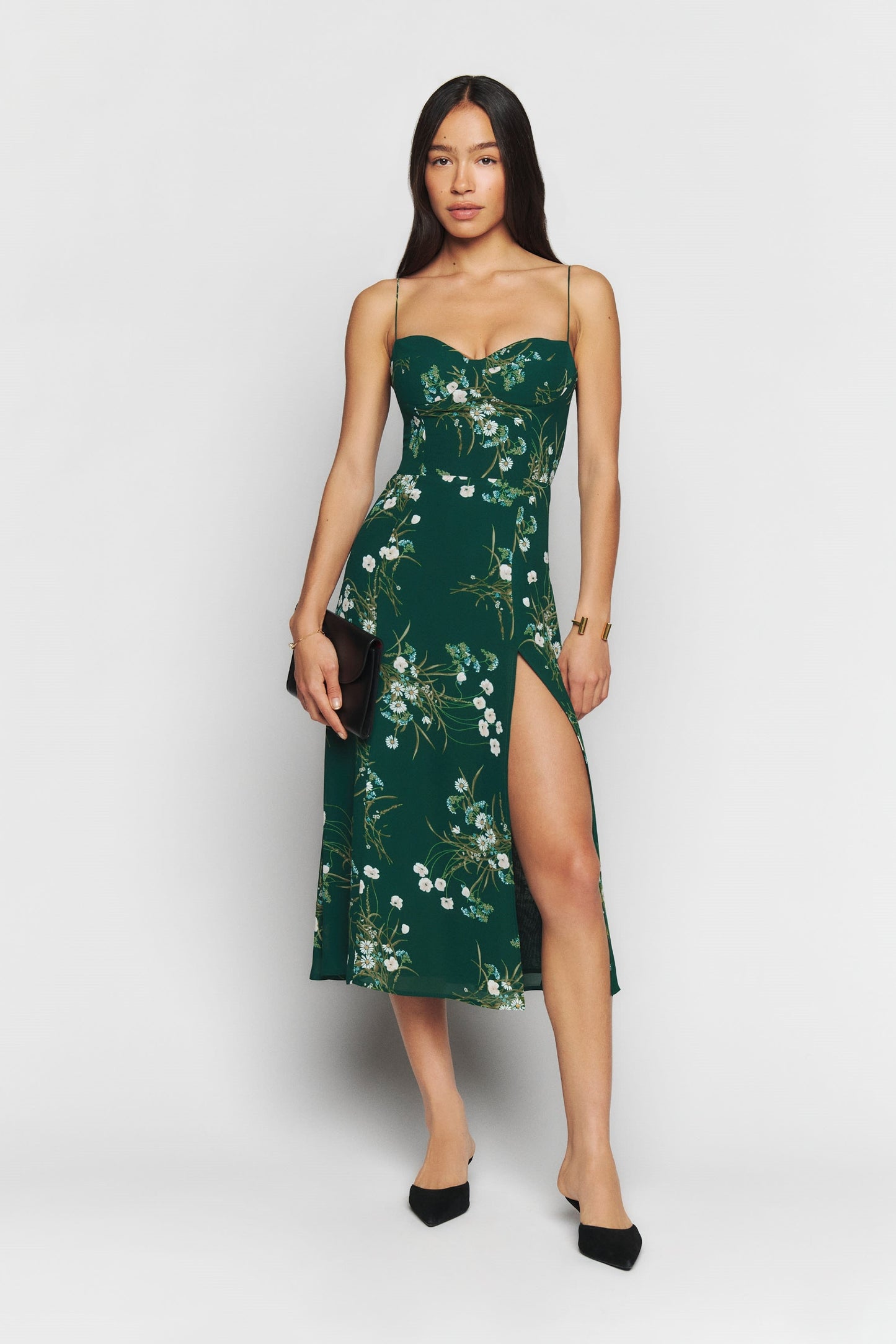 Floral Cami Sleeveless Midi Dress Green
