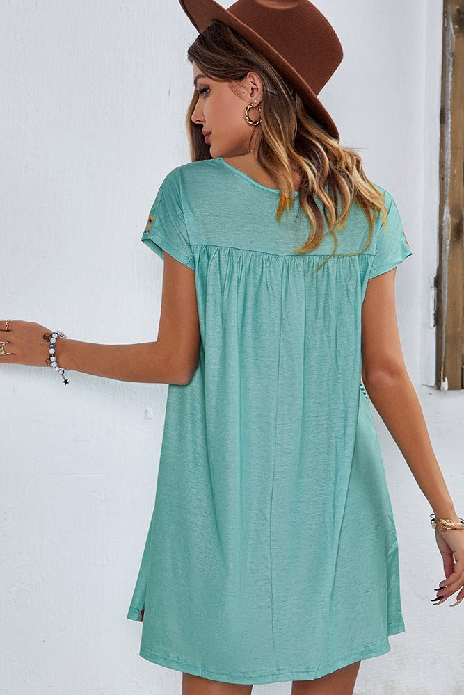 Floral Embroidered Mini Dress Green