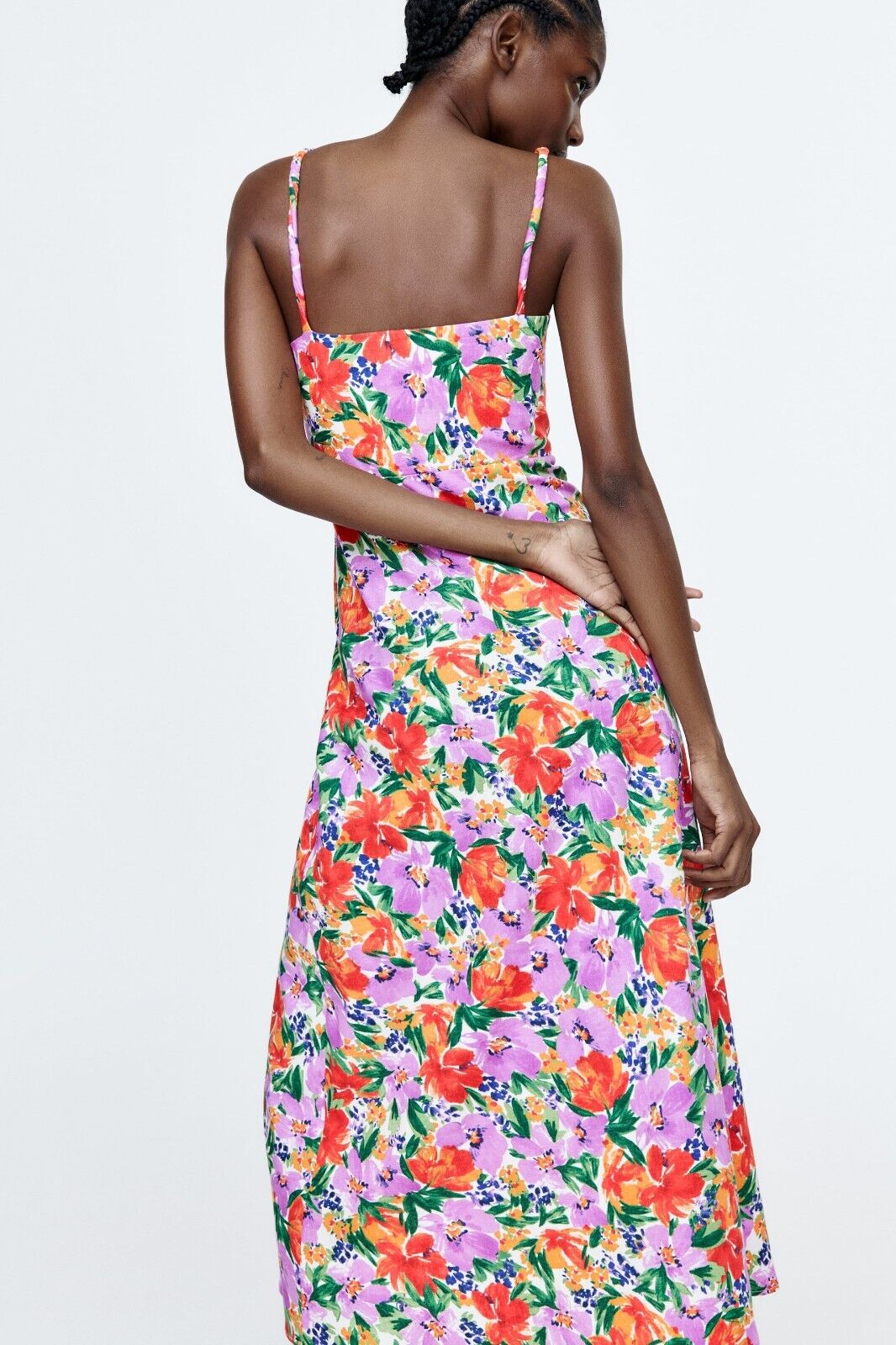 Floral Buttoned Cami Slit Midi Dress