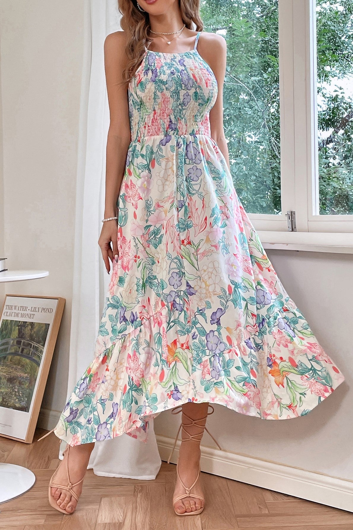 Floral Cami Ruffle Midi Dress