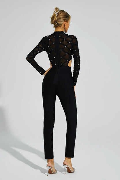 Carr Black Beaded Cut Out Jumpsuit