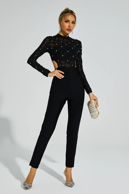 Carr Black Beaded Cut Out Jumpsuit